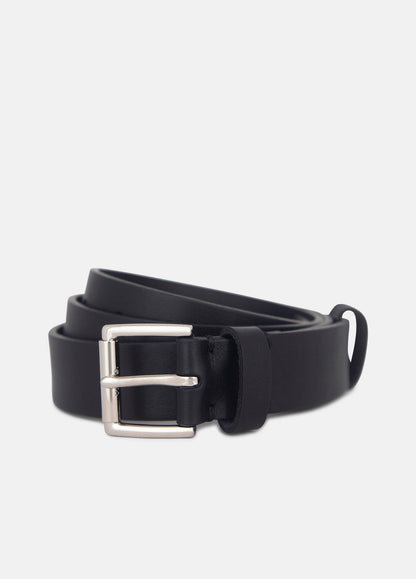 VINCE Men Men's 30mm Leather Double-Loop Belt in Belts BLACK/PALLADIUM