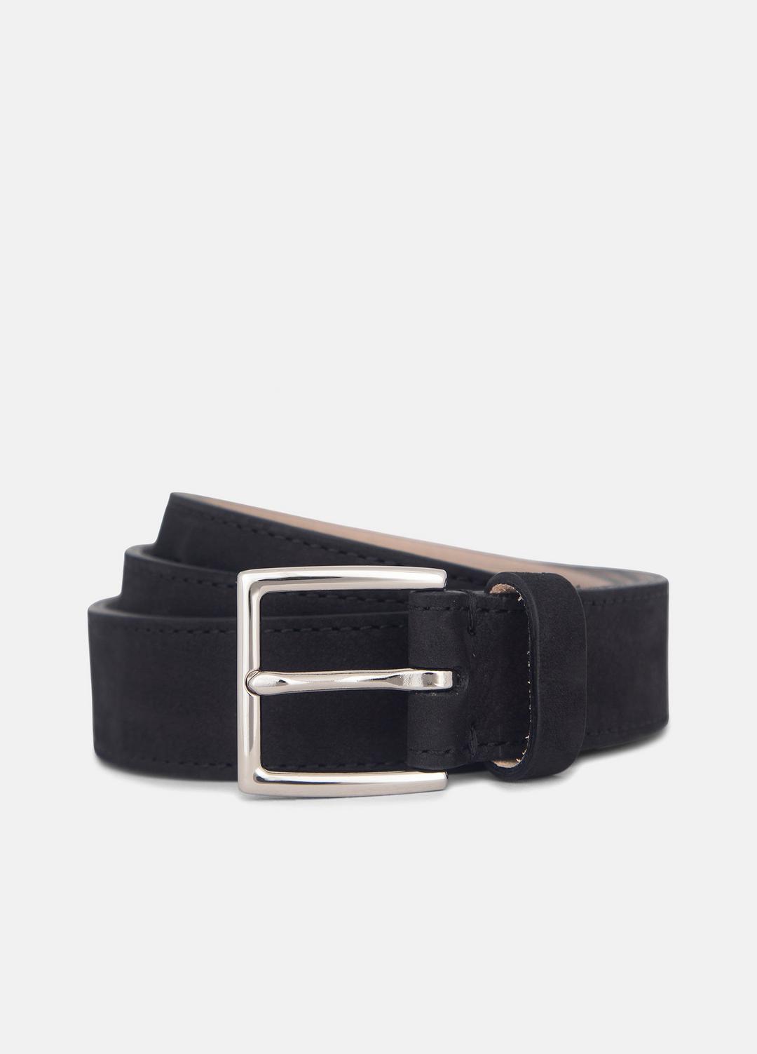 VINCE Men Men's 32mm Nubuck Leather Belt in Belts BLACK/PALLADIUM