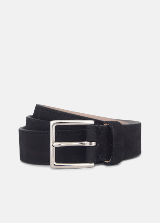 VINCE Men Men's 32mm Nubuck Leather Belt in Belts BLACK/PALLADIUM
