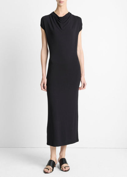 VINCE Sale Jersey Draped Cowl-Neck Dress in Dresses & Skirts BLACK