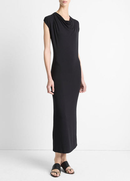 VINCE Sale Jersey Draped Cowl-Neck Dress in Dresses & Skirts BLACK