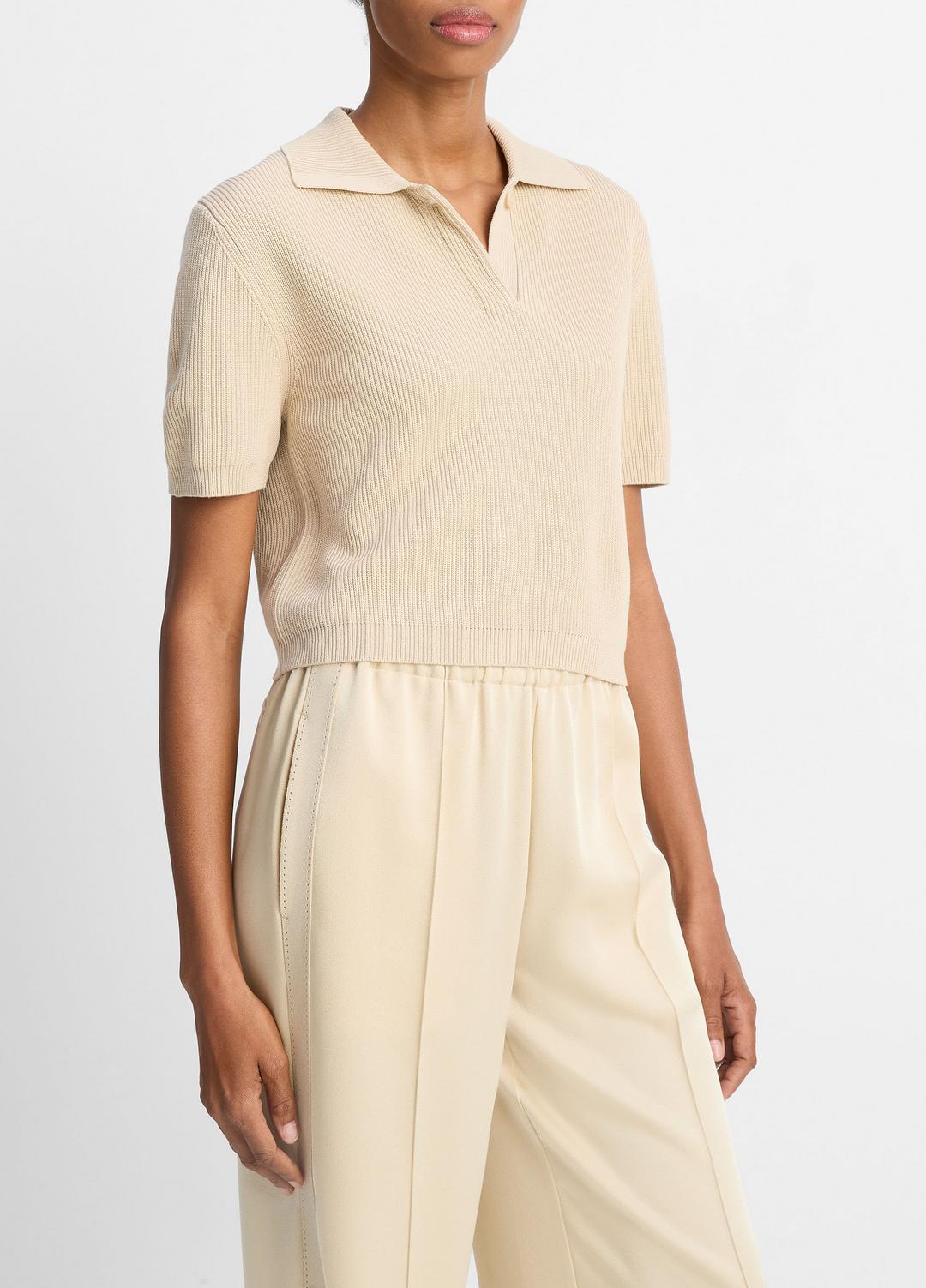 VINCE Sale Ribbed Silk-Cotton Polo Sweater in Sweaters PALE CANYON