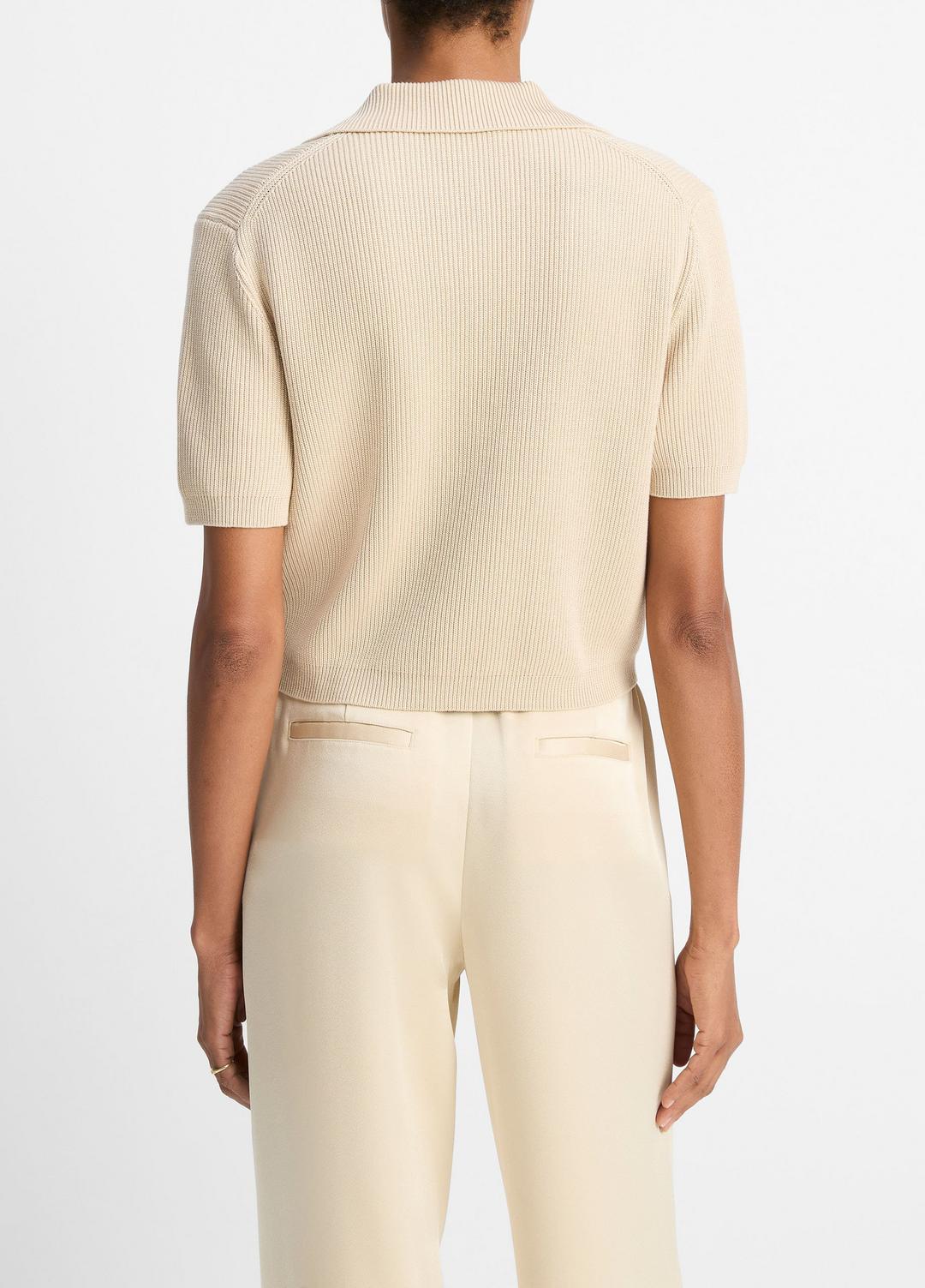VINCE Sale Ribbed Silk-Cotton Polo Sweater in Sweaters PALE CANYON