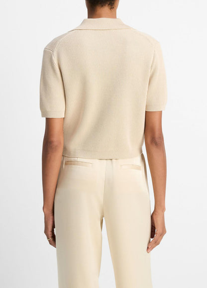 VINCE Sale Ribbed Silk-Cotton Polo Sweater in Sweaters PALE CANYON
