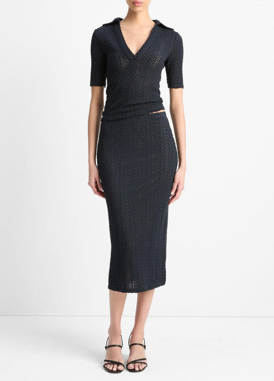VINCE Sale Textural Cotton Midi Skirt in Dresses & Skirts COASTAL BLUE