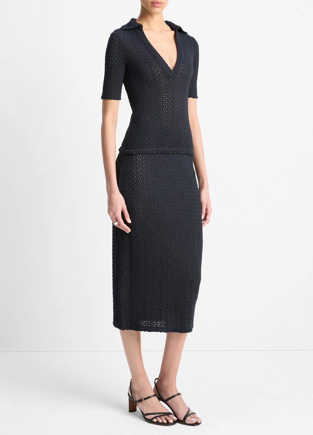 VINCE Sale Textural Cotton Midi Skirt in Dresses & Skirts COASTAL BLUE