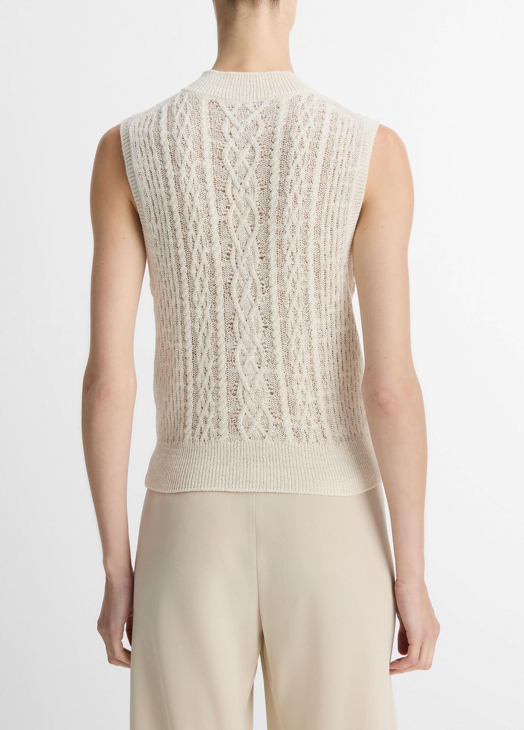 VINCE Sale Cable Cotton-Blend Double-Layer Shell in Sweaters OFF WHITE/GOLD CLIFF