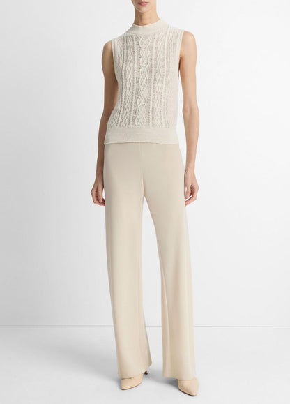 VINCE Sale Cable Cotton-Blend Double-Layer Shell in Sweaters OFF WHITE/GOLD CLIFF