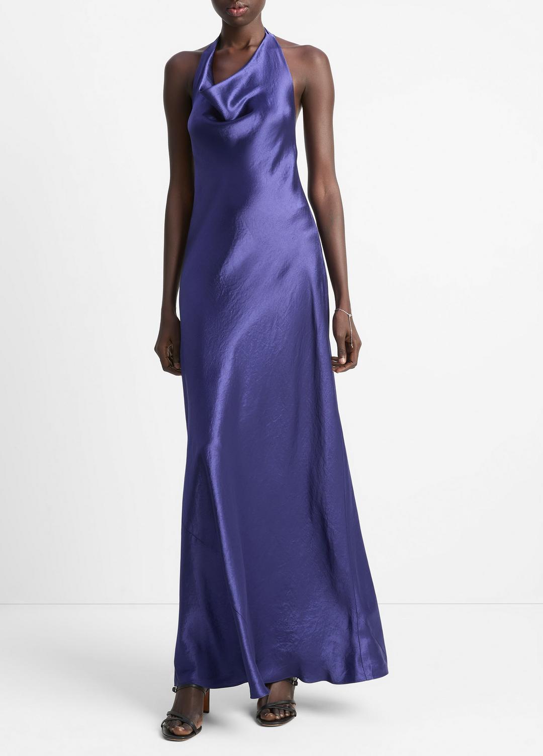 VINCE Sale Satin Cowl-Neck Maxi Dress in Dresses & Skirts DEEP IRIS