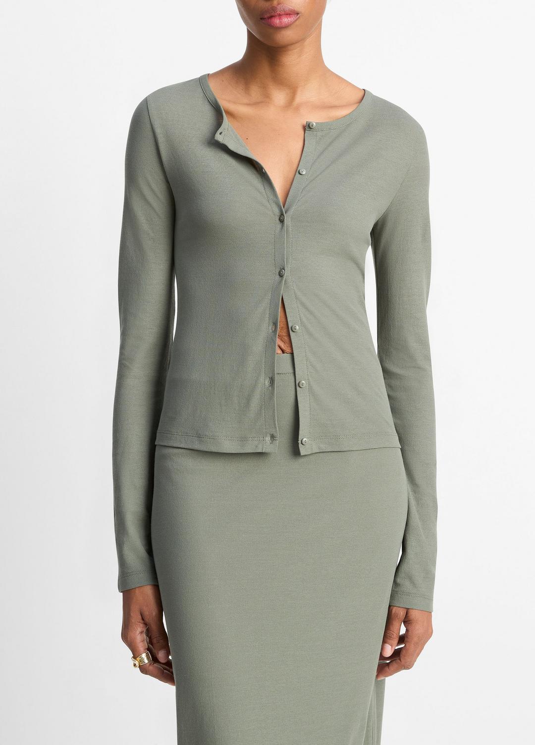 VINCE Sale Cotton Crepe Jersey Cardigan in Shirts & Tees CLAY SAGE
