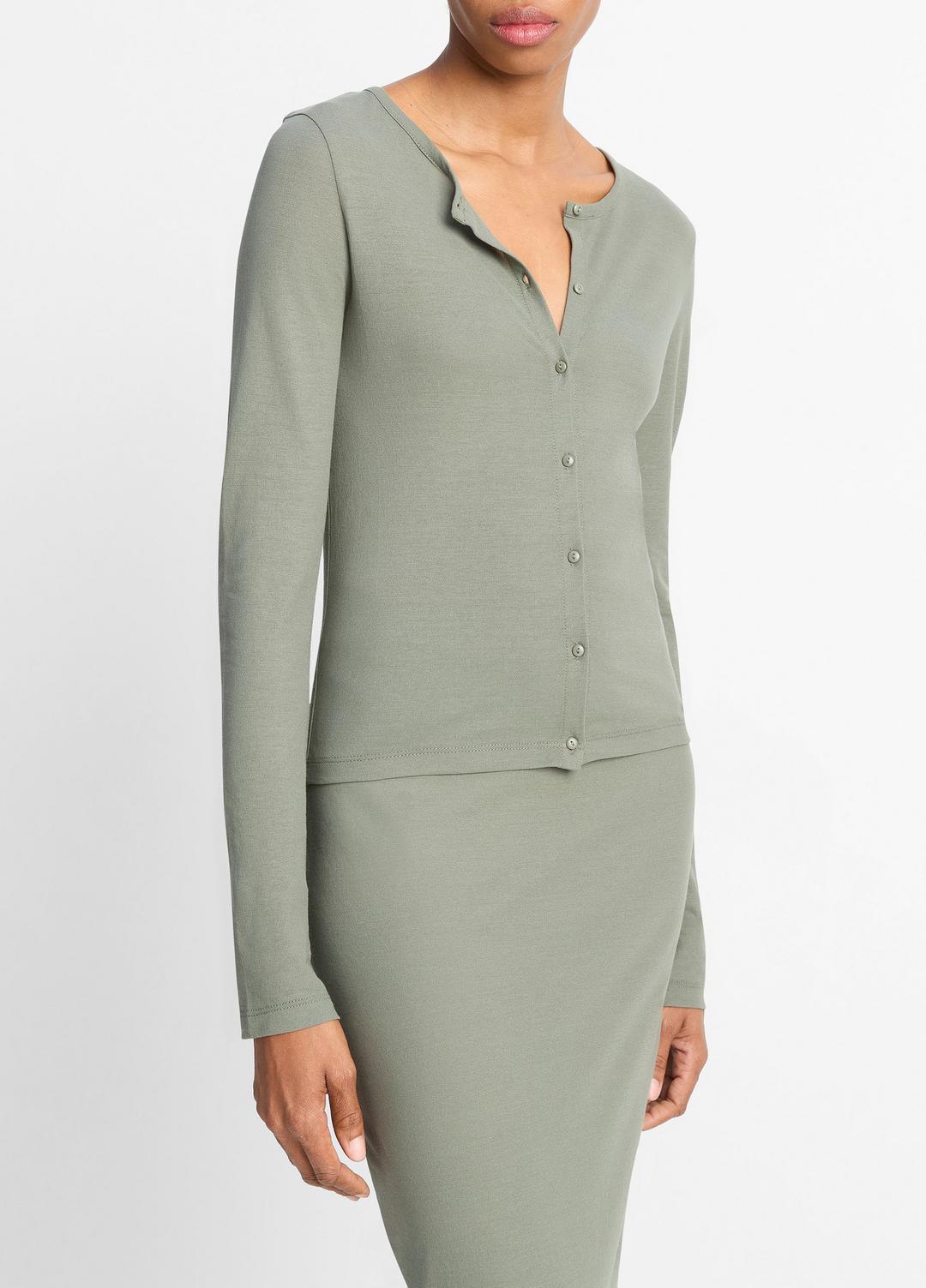 VINCE Sale Cotton Crepe Jersey Cardigan in Shirts & Tees CLAY SAGE
