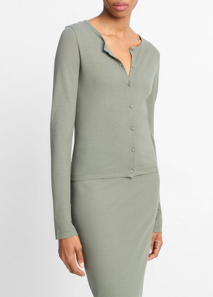 VINCE Sale Cotton Crepe Jersey Cardigan in Shirts & Tees CLAY SAGE