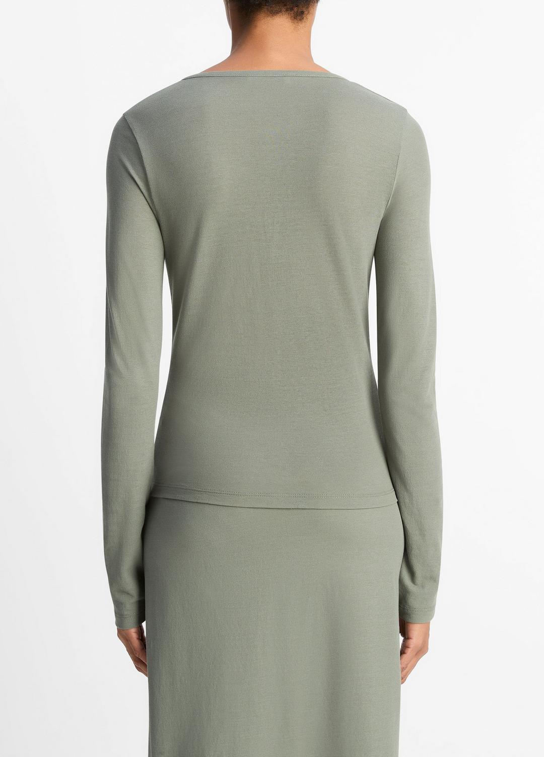 VINCE Sale Cotton Crepe Jersey Cardigan in Shirts & Tees CLAY SAGE
