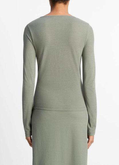 VINCE Sale Cotton Crepe Jersey Cardigan in Shirts & Tees CLAY SAGE