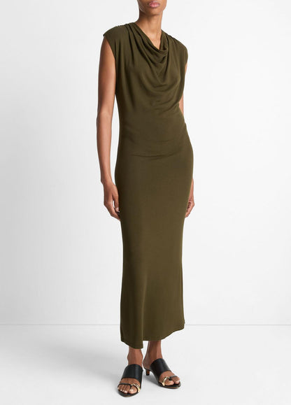 VINCE Sale Jersey Draped Cowl-Neck Dress in Dresses & Skirts VERDE