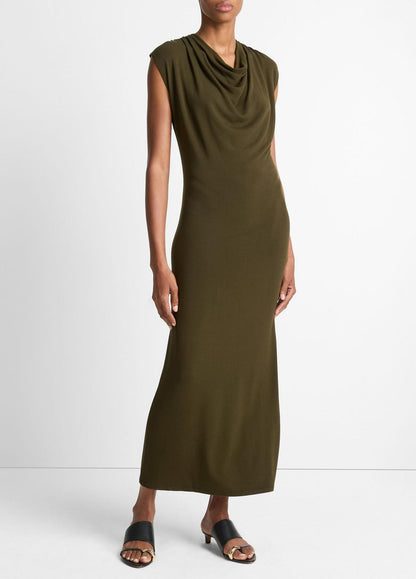 VINCE Sale Jersey Draped Cowl-Neck Dress in Dresses & Skirts VERDE