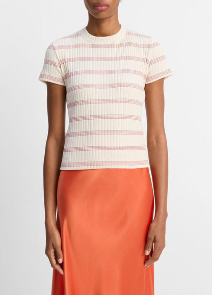 VINCE Sale Striped Ribbed Cotton-Blend Top in Shirts & Tees OAT SHELL COMBO