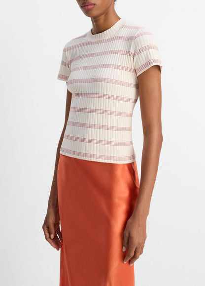 VINCE Sale Striped Ribbed Cotton-Blend Top in Shirts & Tees OAT SHELL COMBO