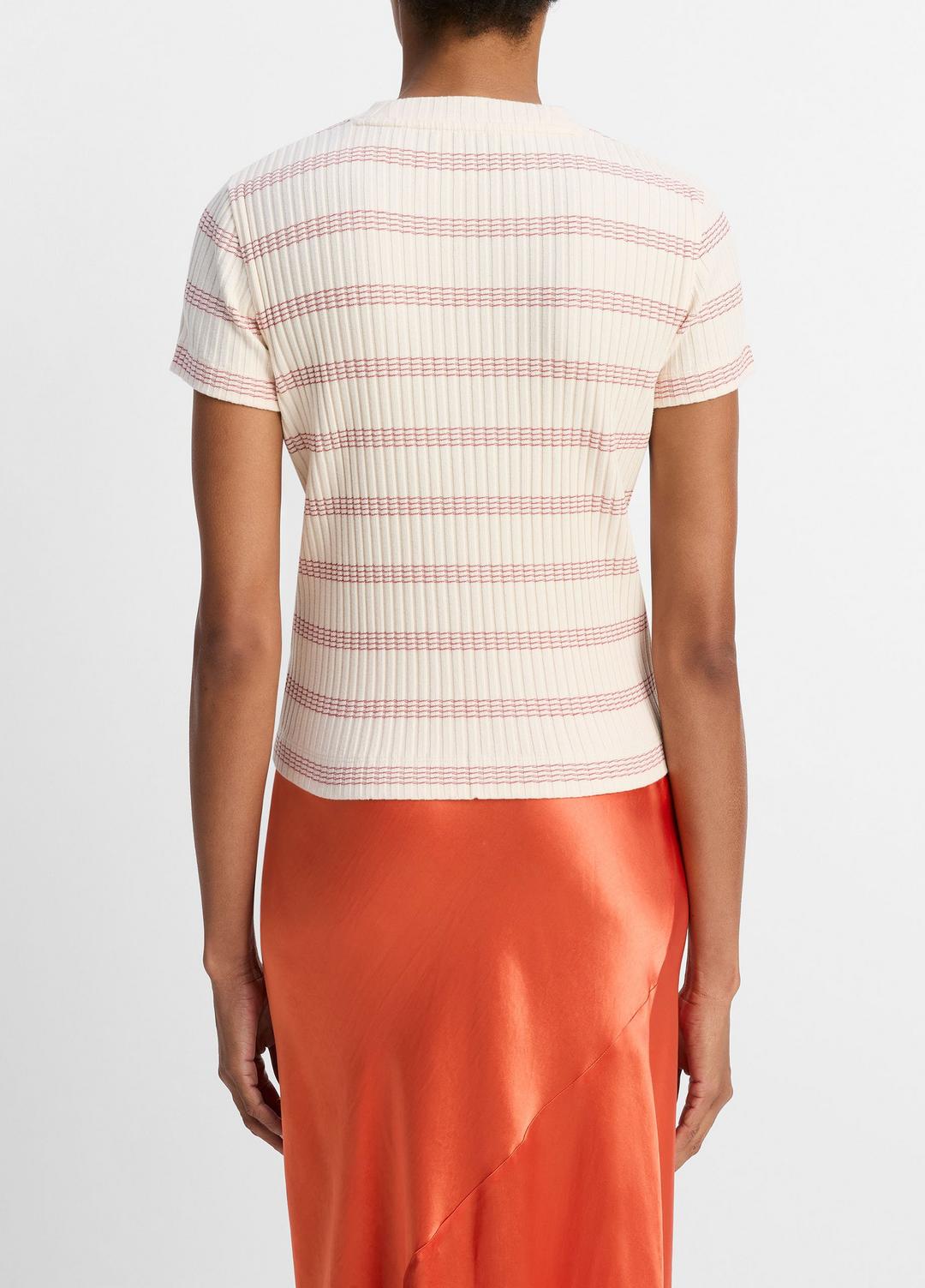 VINCE Sale Striped Ribbed Cotton-Blend Top in Shirts & Tees OAT SHELL COMBO