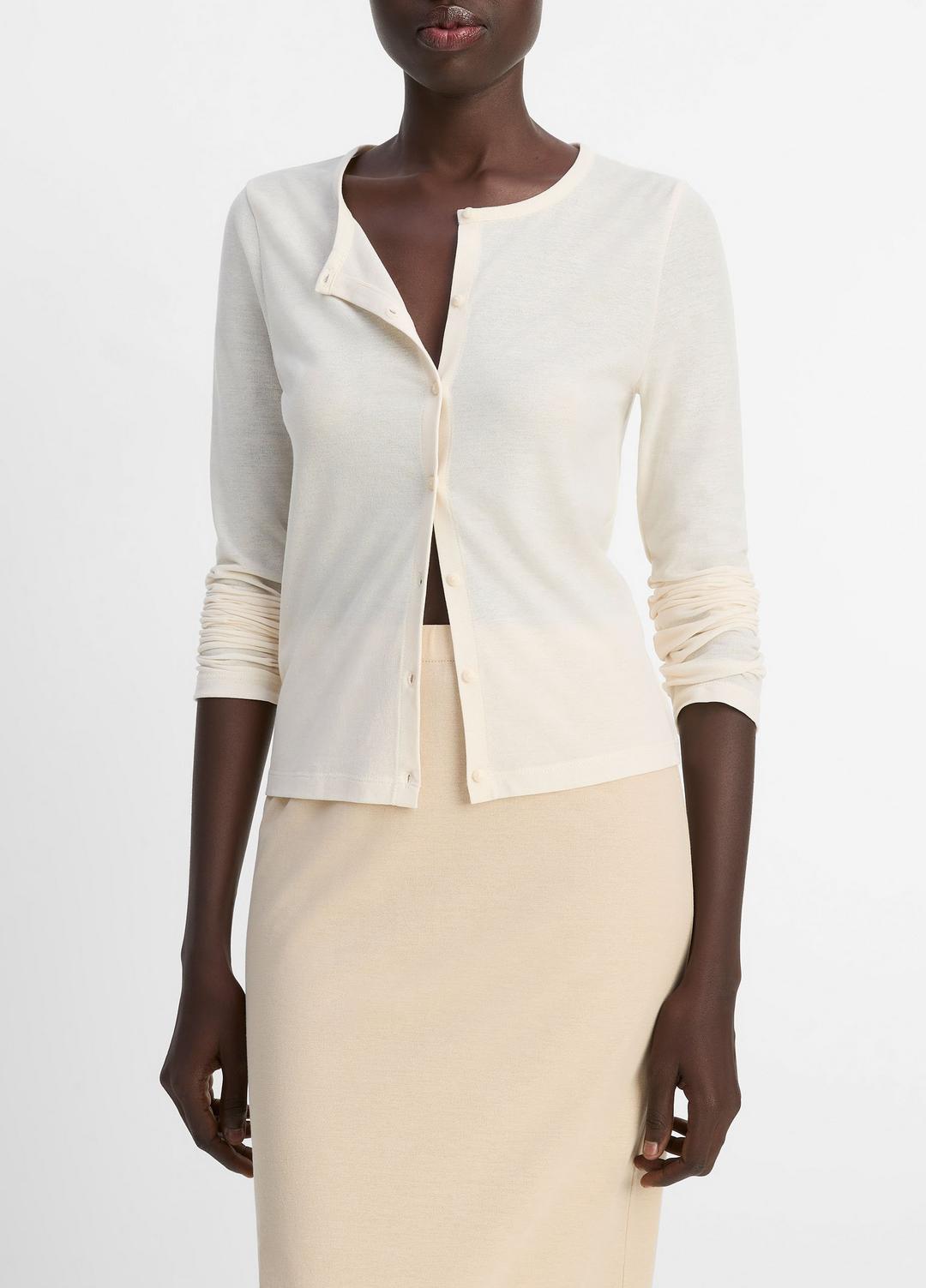 VINCE Sale Cotton Crepe Jersey Cardigan in Shirts & Tees OAT SHELL