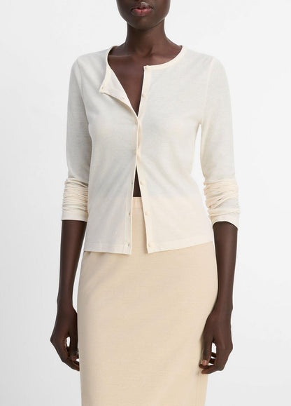 VINCE Sale Cotton Crepe Jersey Cardigan in Shirts & Tees OAT SHELL