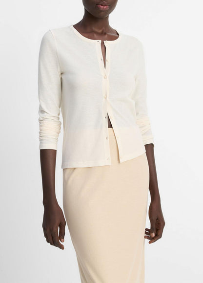 VINCE Sale Cotton Crepe Jersey Cardigan in Shirts & Tees OAT SHELL