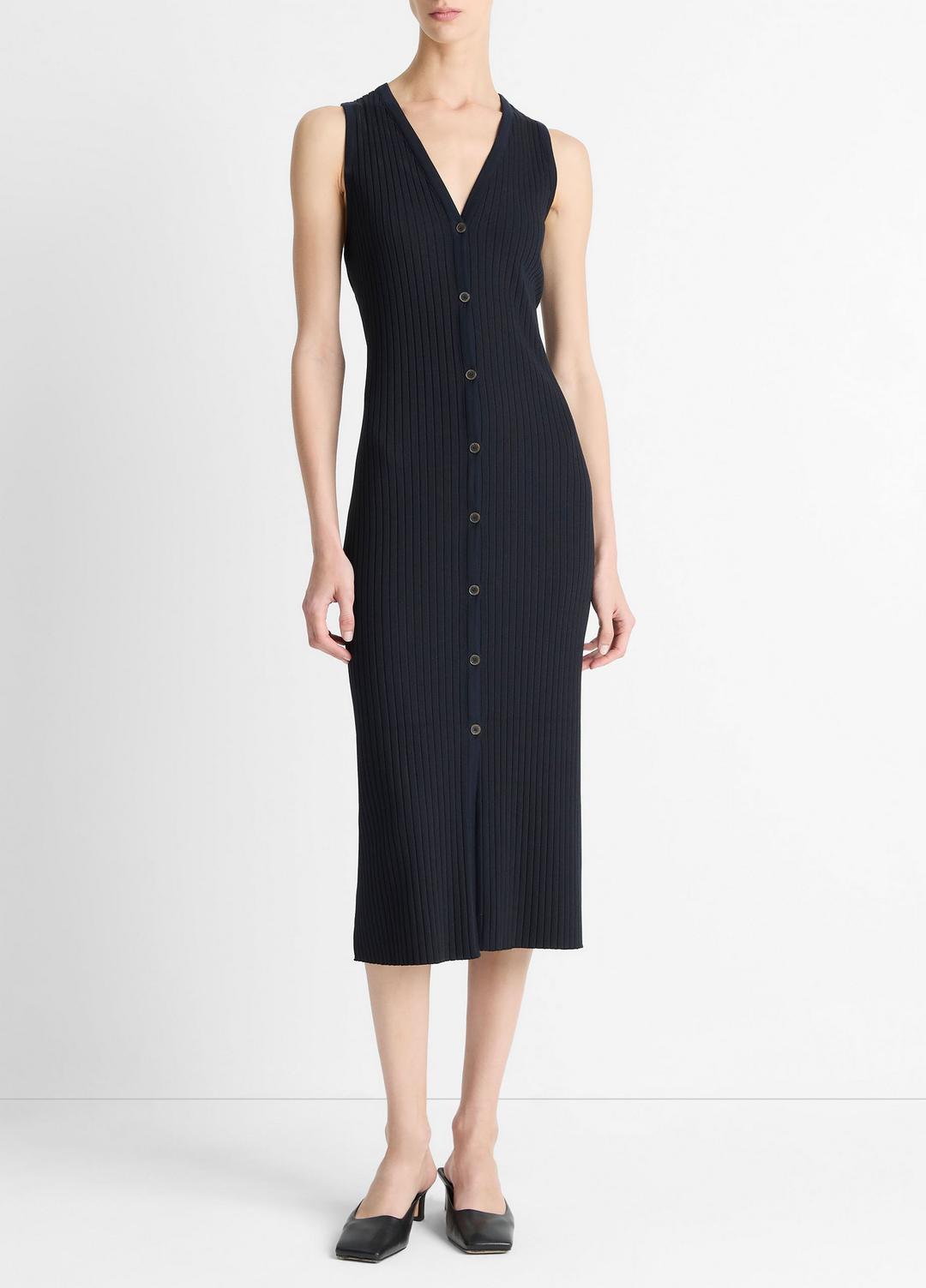 VINCE Sale Ribbed Cotton-Blend Button-Front Dress in Dresses & Skirts COASTAL BLUE