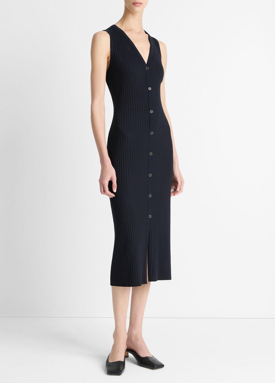 VINCE Sale Ribbed Cotton-Blend Button-Front Dress in Dresses & Skirts COASTAL BLUE