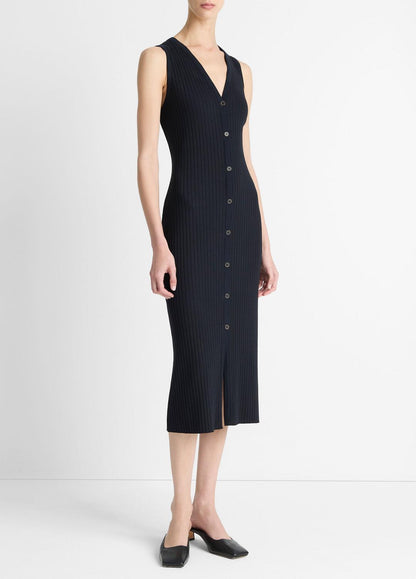 VINCE Sale Ribbed Cotton-Blend Button-Front Dress in Dresses & Skirts COASTAL BLUE