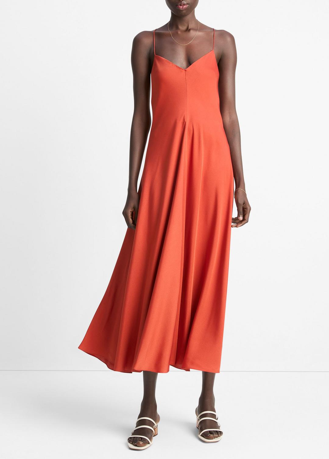 VINCE Sale Silk-Blend A-Line Slip Dress in Dresses & Skirts BRICK ROSE
