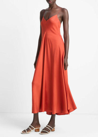 VINCE Sale Silk-Blend A-Line Slip Dress in Dresses & Skirts BRICK ROSE