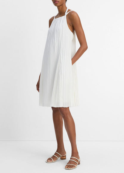 VINCE Sale Pintuck Pleated A-Line Dress in Dresses & Skirts OFF WHITE