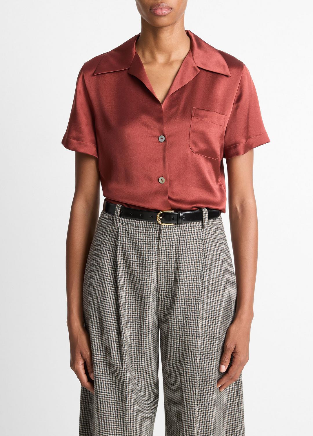 VINCE Sale Silk Short-Sleeve Button-Front Shirt in Shirts & Tees SIENA
