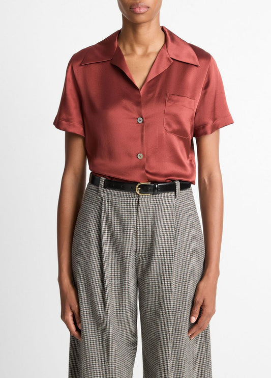 VINCE Sale Silk Short-Sleeve Button-Front Shirt in Shirts & Tees SIENA