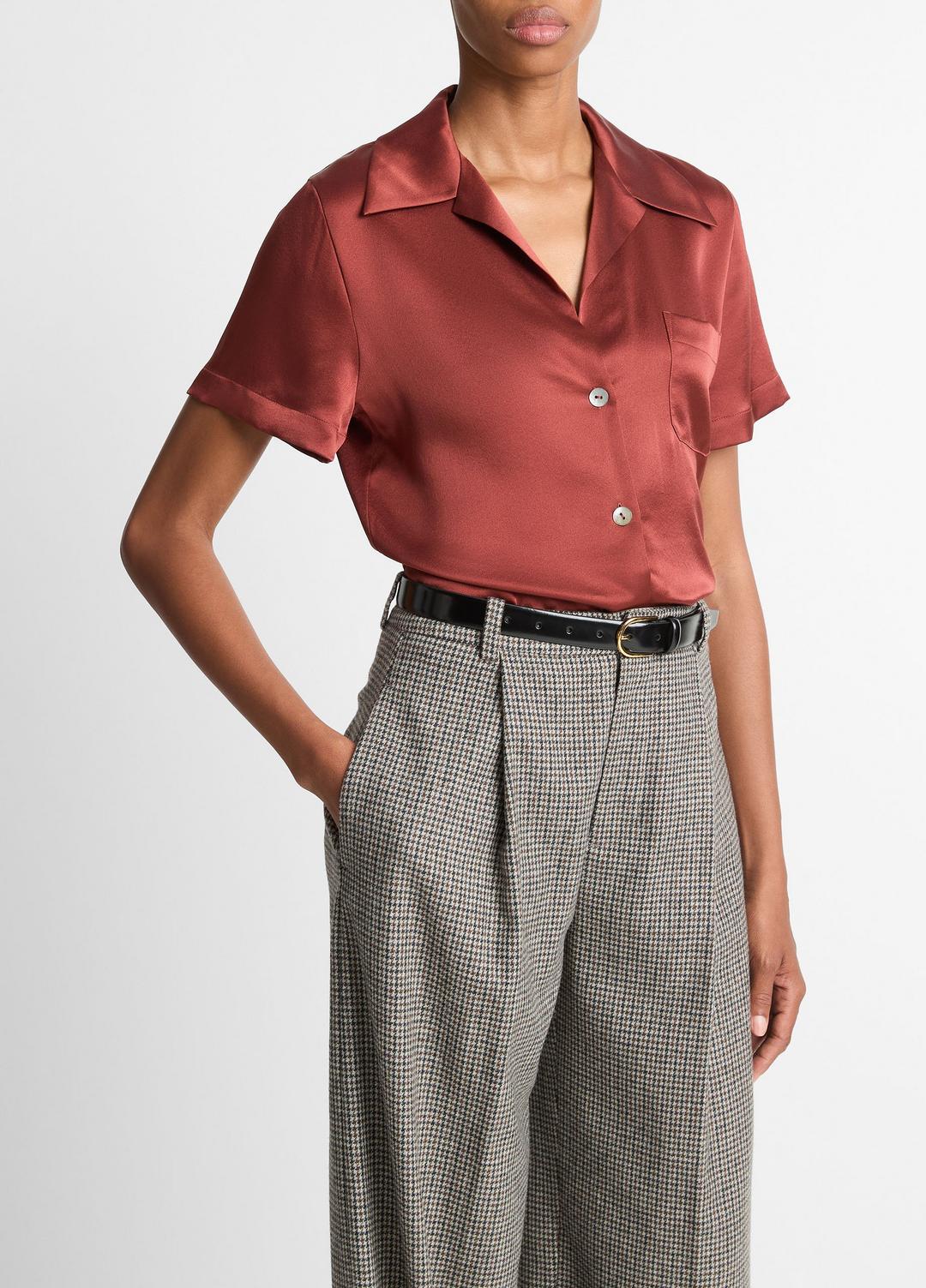 VINCE Sale Silk Short-Sleeve Button-Front Shirt in Shirts & Tees SIENA