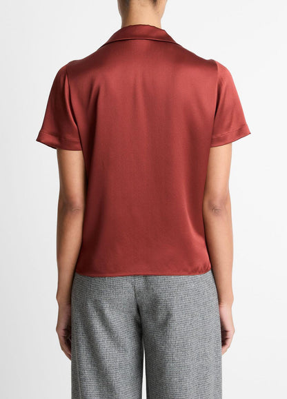 VINCE Sale Silk Short-Sleeve Button-Front Shirt in Shirts & Tees SIENA