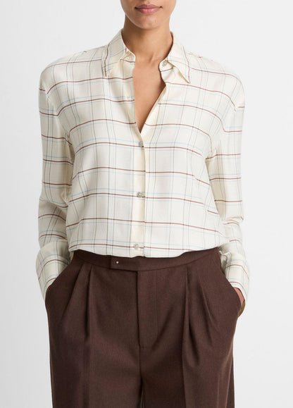 VINCE Sale Checked Plaid Button-Front Shirt in Shirts & Tees CREAM MULTI
