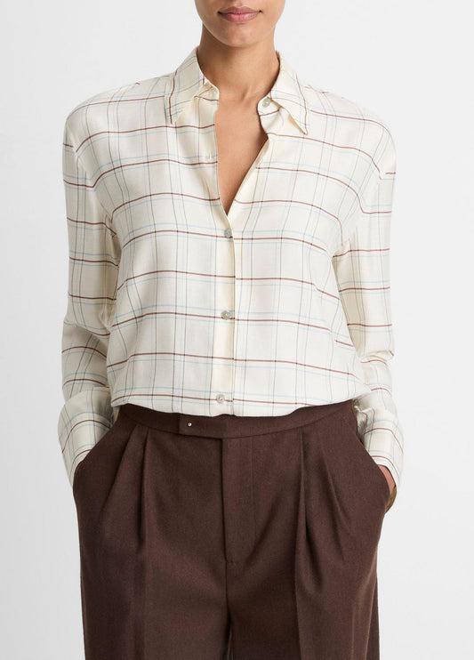 VINCE Sale Checked Plaid Button-Front Shirt in Shirts & Tees CREAM MULTI