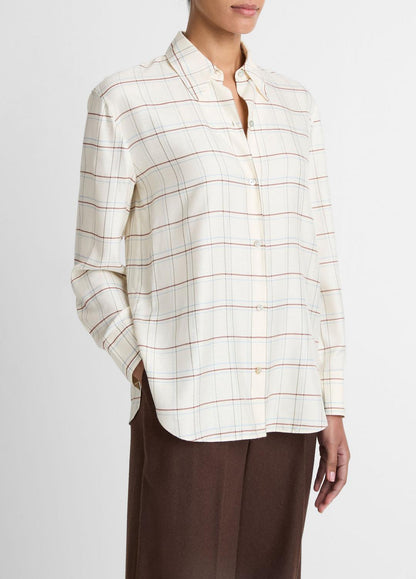 VINCE Sale Checked Plaid Button-Front Shirt in Shirts & Tees CREAM MULTI