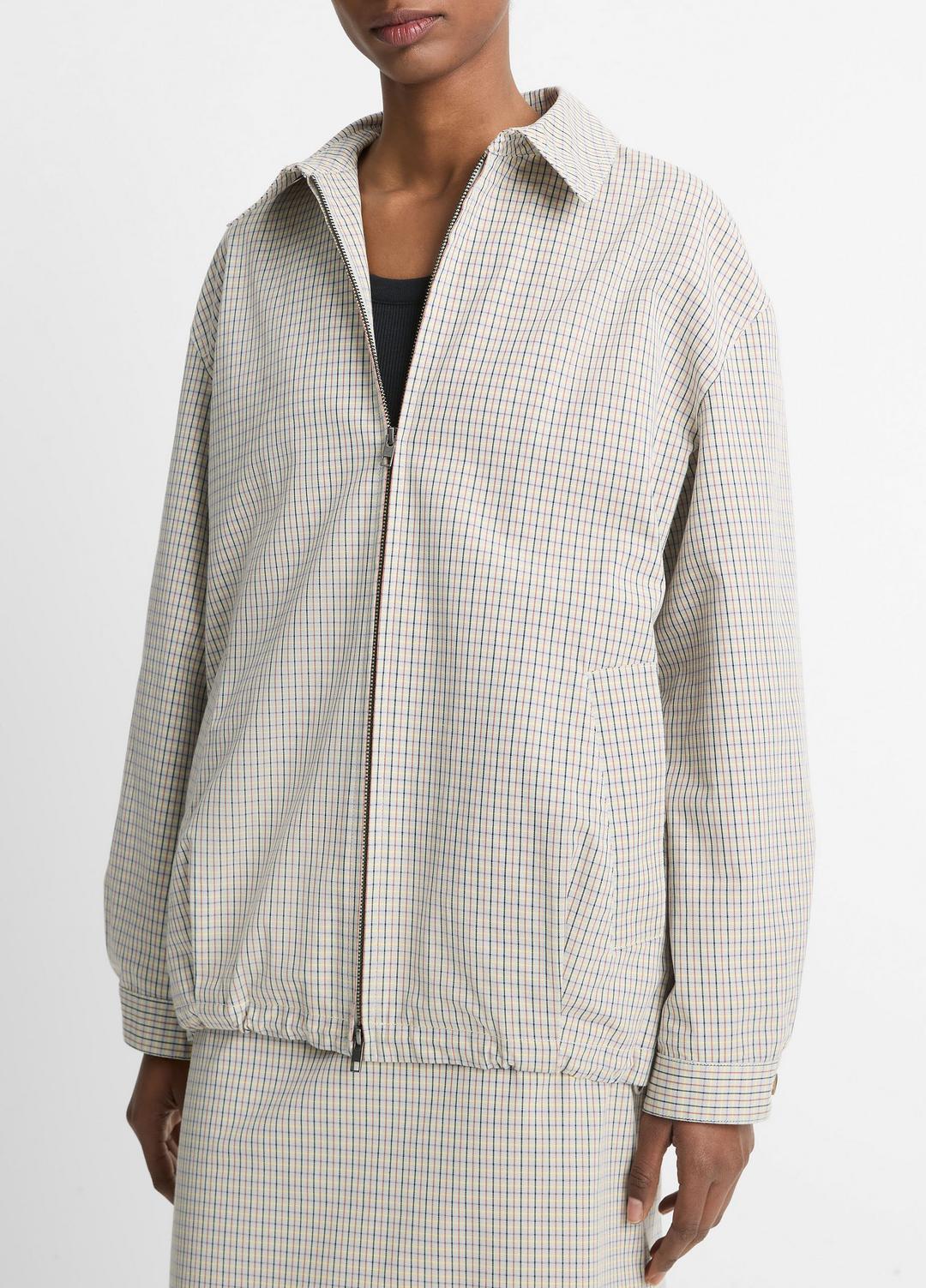 VINCE Sale Gardener's Check Cotton Oversized Bomber Jacket in Jackets & Outerwear STONE/TAN