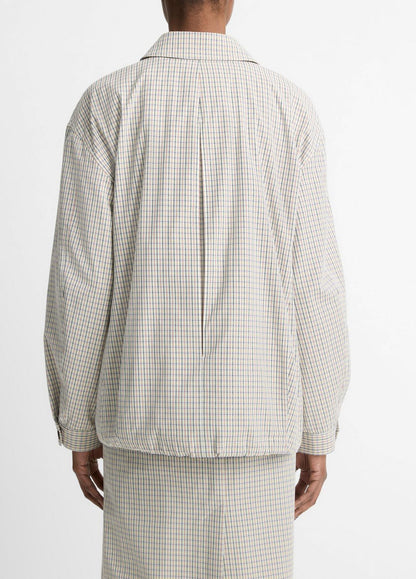 VINCE Sale Gardener's Check Cotton Oversized Bomber Jacket in Jackets & Outerwear STONE/TAN
