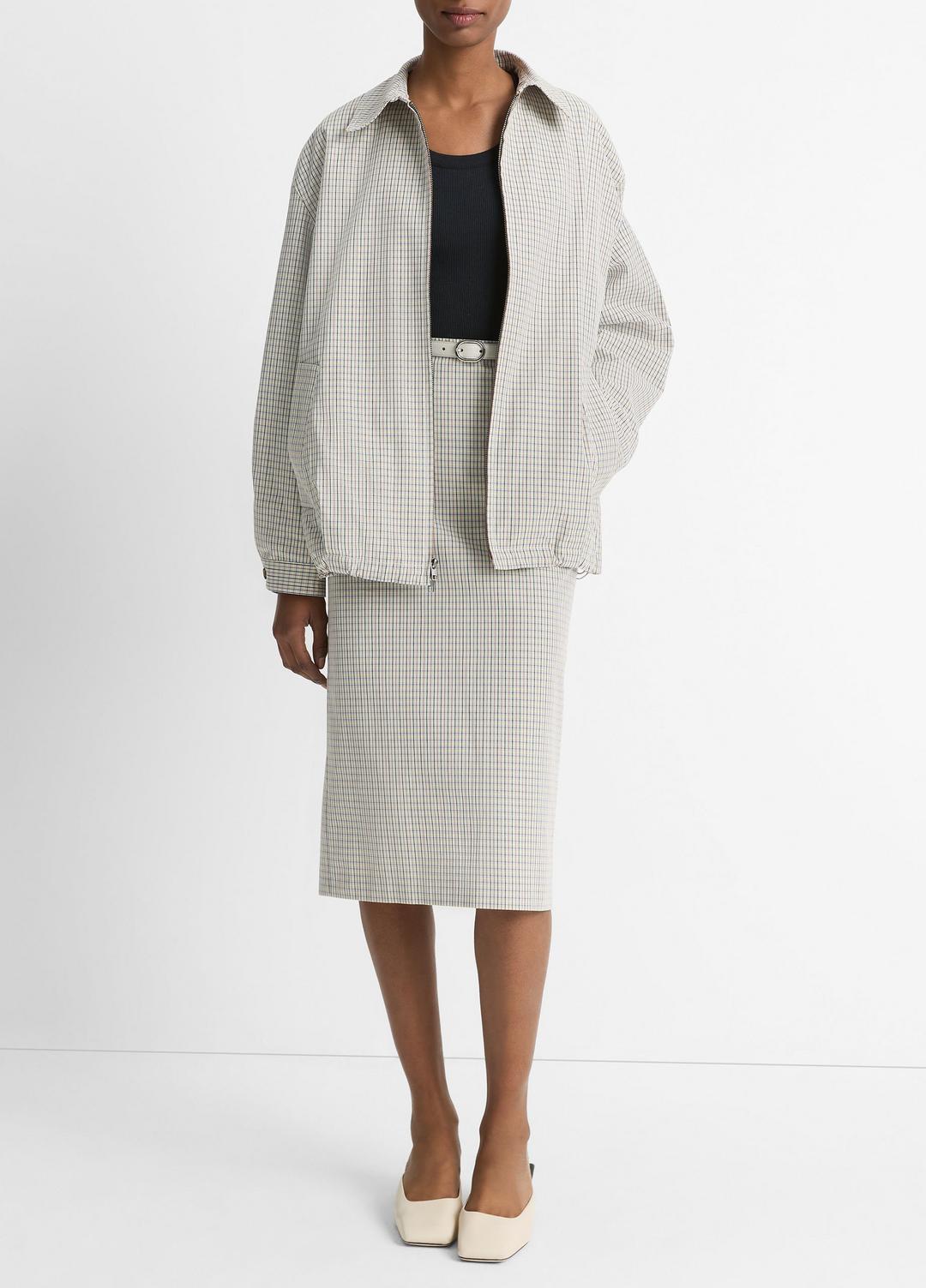 VINCE Sale Gardener's Check Cotton Oversized Bomber Jacket in Jackets & Outerwear STONE/TAN