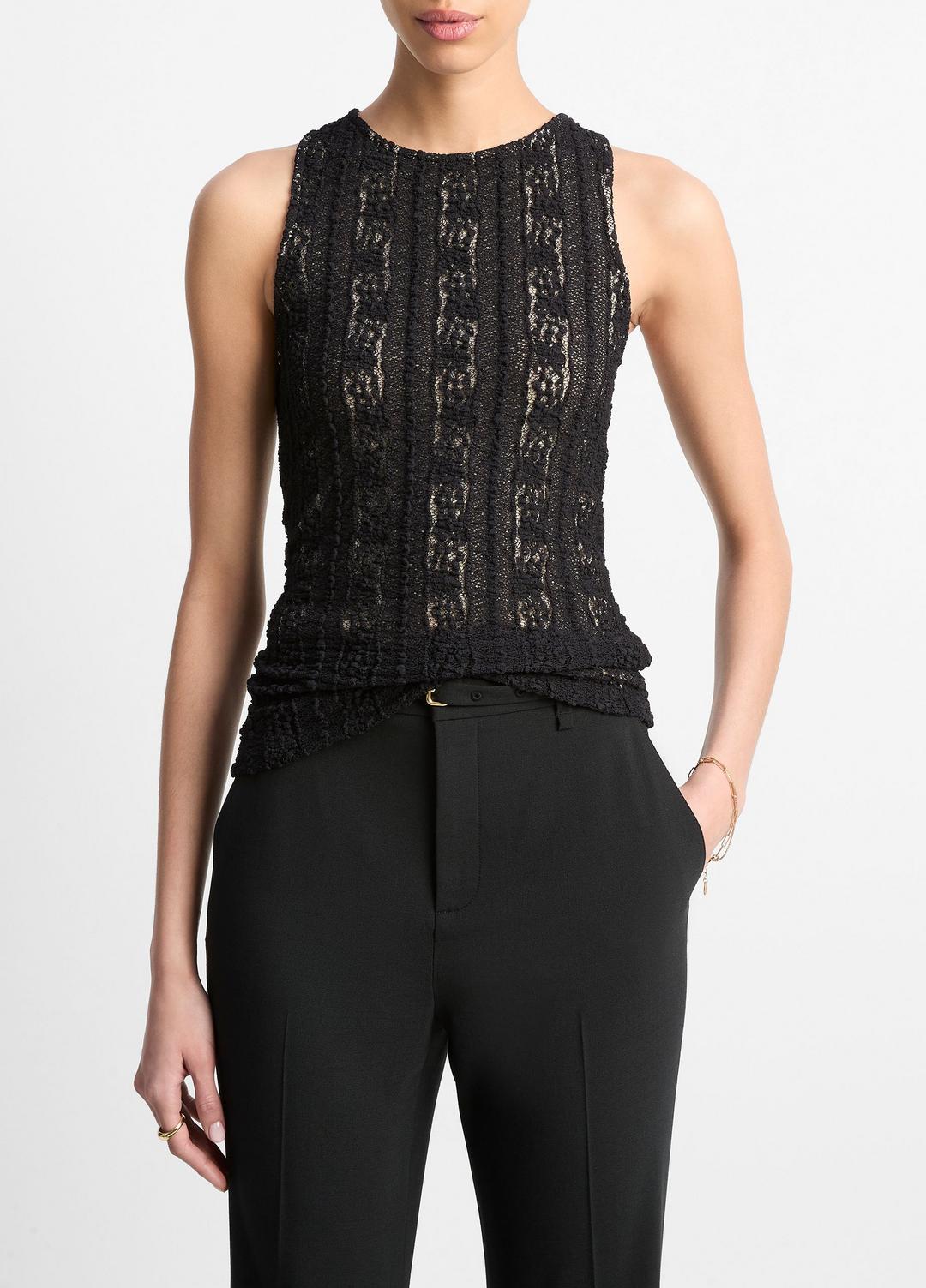VINCE Sale Smocked Lace Shell in Shirts & Tees BLACK