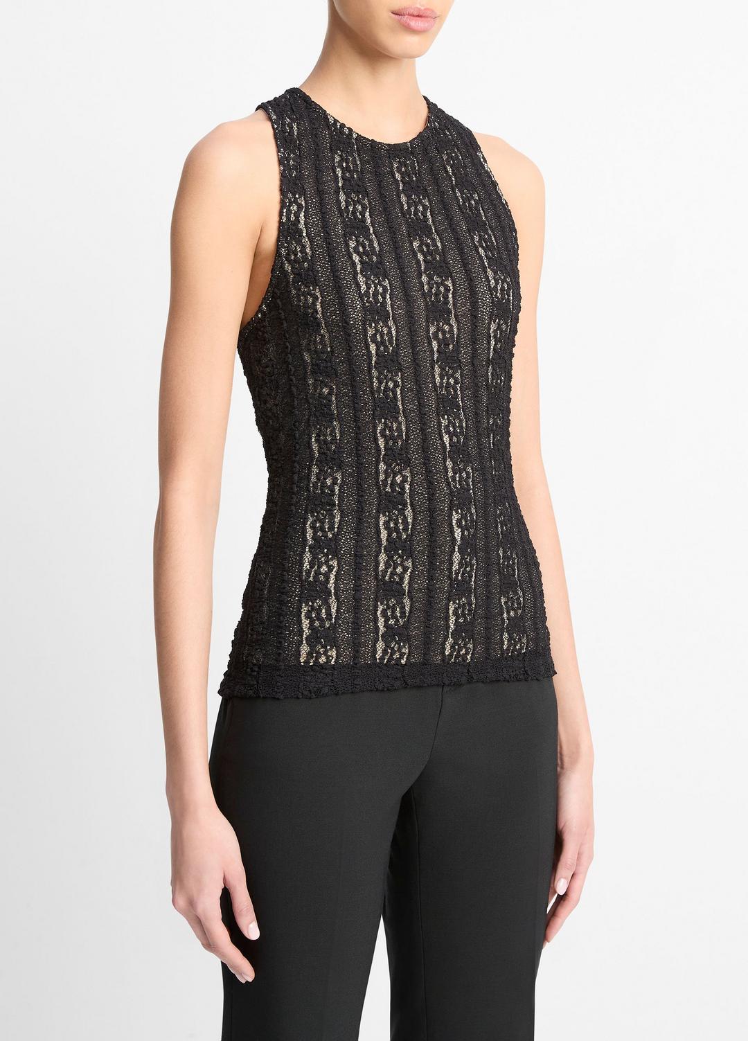 VINCE Sale Smocked Lace Shell in Shirts & Tees BLACK