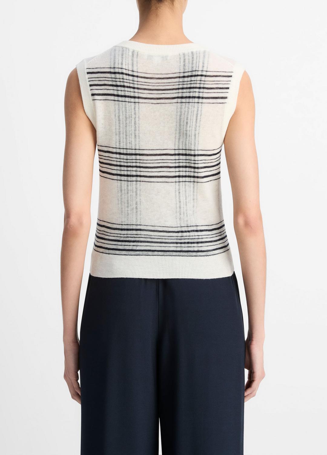 VINCE Sale Featherweight Plaid Wool Sweater Vest in Sweaters OFF WHITE/COASTAL BLUE