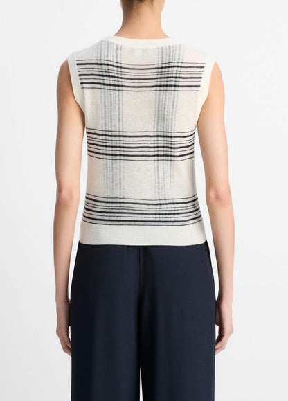 VINCE Sale Featherweight Plaid Wool Sweater Vest in Sweaters OFF WHITE/COASTAL BLUE