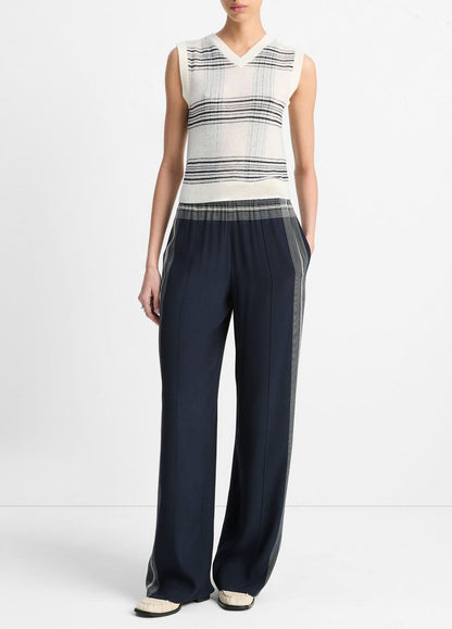 VINCE Sale Featherweight Plaid Wool Sweater Vest in Sweaters OFF WHITE/COASTAL BLUE