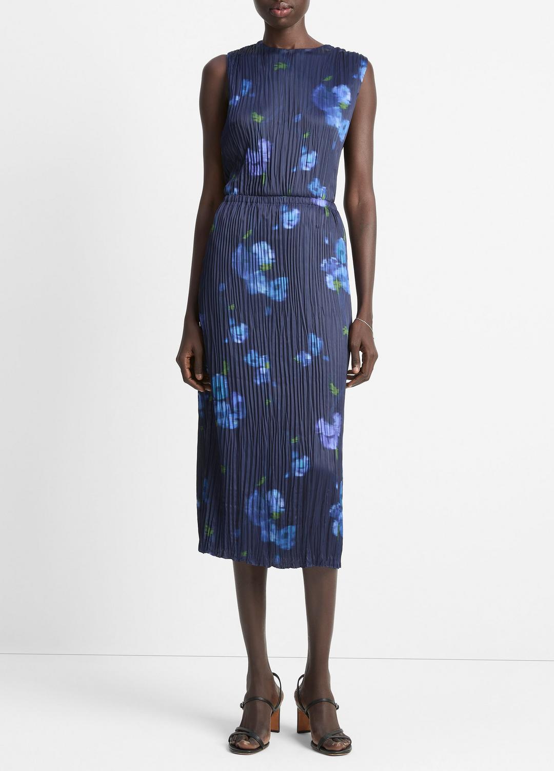 VINCE Sale Poppy Blur Crushed Satin Column Skirt in Dresses & Skirts MIDNIGHT