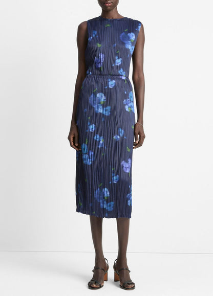 VINCE Sale Poppy Blur Crushed Satin Column Skirt in Dresses & Skirts MIDNIGHT