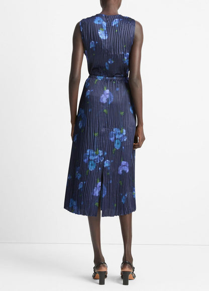 VINCE Sale Poppy Blur Crushed Satin Column Skirt in Dresses & Skirts MIDNIGHT